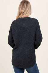 Charcoal Waffle Knit Rounded Hem Sweater