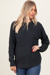 Charcoal Waffle Knit Rounded Hem Maternity Sweater