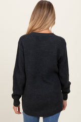 Charcoal Waffle Knit Rounded Hem Maternity Sweater