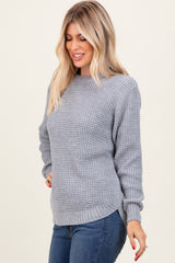 Heather Grey Waffle Knit Rounded Hem Sweater