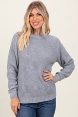 Heather Grey Waffle Knit Rounded Hem Maternity Sweater