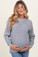 Heather Grey Waffle Knit Rounded Hem Maternity Sweater