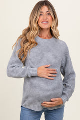 Heather Grey Waffle Knit Rounded Hem Maternity Sweater