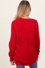 Red Waffle Knit Rounded Hem Maternity Sweater