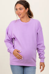 Lavender Fleece Crew Neck Relaxed Fit Maternity Sweatshirt