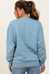 Light Blue Fleece Crew Neck Relaxed Fit Maternity Sweatshirt