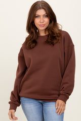 Brown Fleece Crew Neck Relaxed Fit Sweatshirt