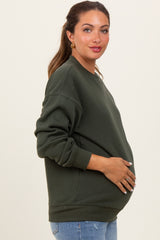 Olive Fleece Crew Neck Relaxed Fit Maternity Sweatshirt