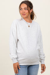 Heather Grey Fleece Crew Neck Relaxed Fit Maternity Sweatshirt