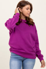 Magenta Fleece Crew Neck Relaxed Fit Sweatshirt