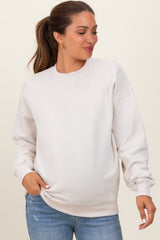 Cream Fleece Crew Neck Relaxed Fit Maternity Sweatshirt