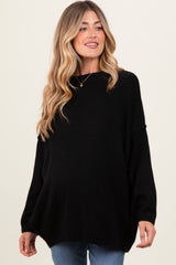 Black Oversized Crewneck Melange Knit Maternity Sweater