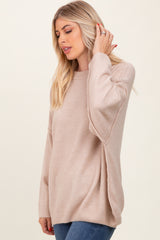 Beige Oversized Crewneck Melange Knit Sweater