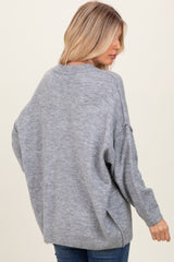 Heather Grey Oversized Crewneck Melange Knit Sweater