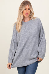 Heather Grey Oversized Crewneck Melange Knit Maternity Sweater