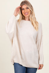 Cream Oversized Crewneck Melange Knit Sweater