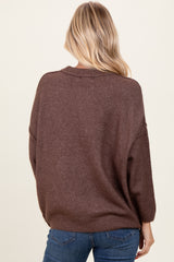 Brown Oversized Crewneck Melange Knit Sweater