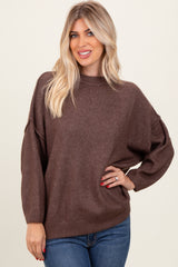 Brown Oversized Crewneck Melange Knit Maternity Sweater