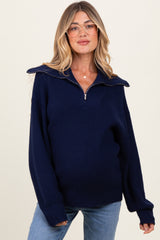 Navy Half Zip Chunky Knit Maternity Pullover Sweater