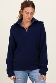 Navy Half Zip Chunky Knit Pullover Sweater