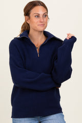 Navy Half Zip Chunky Knit Pullover Sweater