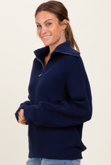 Navy Half Zip Chunky Knit Pullover Sweater