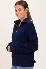 Navy Half Zip Chunky Knit Pullover Sweater