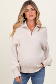 Cream Half Zip Chunky Knit Maternity Pullover Sweater