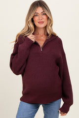 Burgundy Half Zip Chunky Knit Maternity Pullover Sweater