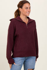 Burgundy Half Zip Chunky Knit Pullover Sweater