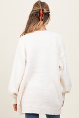 Cream Fuzzy Knit Oversized Button Up Maternity Cardigan