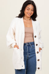 Cream Fuzzy Knit Oversized Button Up Cardigan