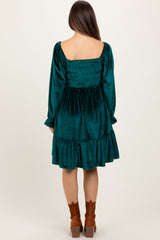 Forest Green Velvet Smocked Long Sleeve Maternity Dress