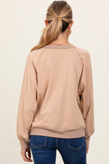 Beige French Terry Contrast Rib Maternity Long Sleeve Pullover