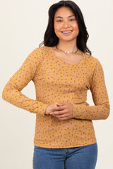 Yellow Floral Ribbed Long Sleeve Maternity Top