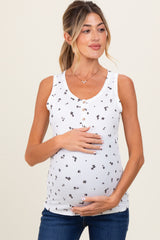 Cream Floral Print Ribbed Henley Sleeveless Maternity Top