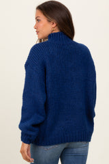 Blue Chunky Knit Mock Neck Maternity Sweater