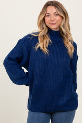 Blue Chunky Knit Mock Neck Maternity Sweater