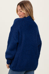 Blue Chunky Knit Mock Neck Sweater