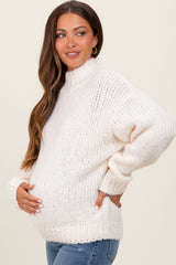 Cream Chunky Knit Mock Neck Maternity Sweater