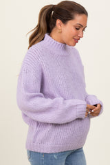 Lavender Chunky Knit Mock Neck Maternity Sweater