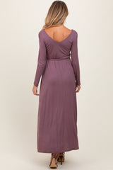 Mauve V-Neck Long Sleeve Sash Tie Maternity Maxi Dress