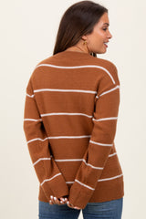 Mocha Striped Mock Neck Maternity Sweater