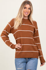 Mocha Striped Mock Neck Maternity Sweater