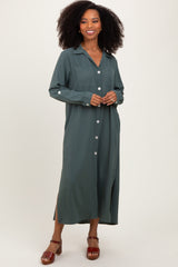 Olive Long Sleeve Button Down Maternity Maxi Dress