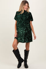 Forest Green Sequin Mock Neck Tie Back Maternity Dress