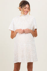 Cream Sequin Mock Neck Tie Back Maternity Dress