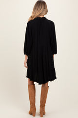 Black Linen Button Up Tiered Maternity Dress