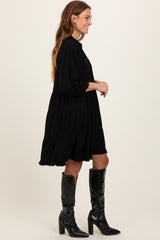 Black Linen Button Up Tiered Dress