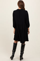 Black Linen Button Up Tiered Dress